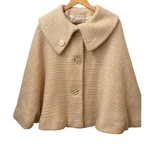 VTG Marvin Richards Cream Wool Blend Swing Cape Jacket Gold Threads Retro EUC